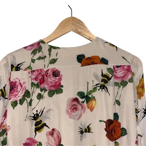 Gucci Floral Bee Silk Mini Dress IT38 US2 Pleated Front Long Sleeve Spring EUC - Picture 11 of 14